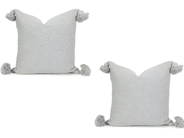 Moroccan Pom Pom Pillow - Square - Set of two Covers - Grey
