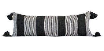 X Large Pom Pom Lumbar Pillow Cover - Black - Layali