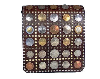 Coins Adorned Leather Bag - Water Man - Brown
