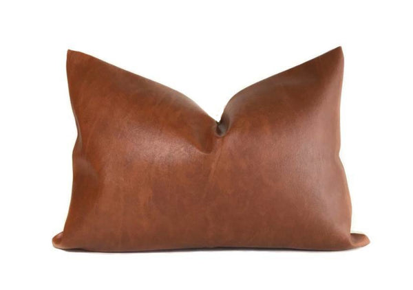 Lumbar Leather Pillow Cover - Brown Caramel