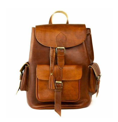 Marrakesh Backpack Brown Caramel Leather Backpack By Moroccan