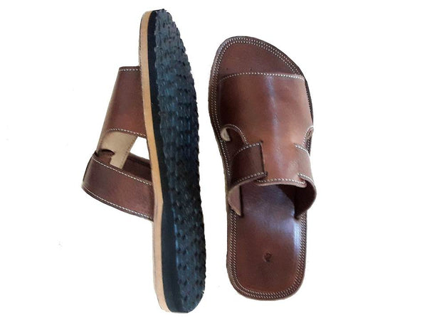 Mens Leather Sandal - Brown Caramel - Chawki