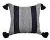 Moroccan PomPom Pillow - Black with White Stripes - Layali