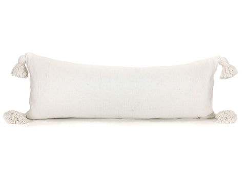 X Large Pom Pom Lumbar Pillow Cover - White