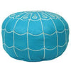 Moroccan Leather Ottoman with Arch Design - Turquoise and White