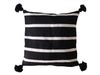 Moroccan PomPom Pillow - Black with White Stripes - Marrakesh