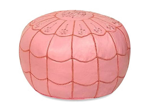 Moroccan Leather Ottoman with Arch Design - Pink