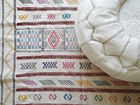 Moroccan Leather Ottoman - White