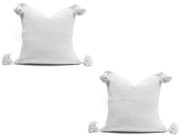 Moroccan PomPom Pillow Cover - White
