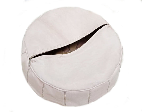Moroccan Leather Ottoman - White