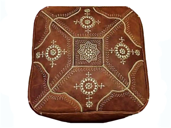 Moroccan Leather Tile Ottoman - Square - Tan