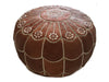 Moroccan Leather Ottoman with Arch Design - Tan
