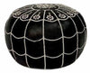 Moroccan Leather Ottoman with Arch Design - Black and White