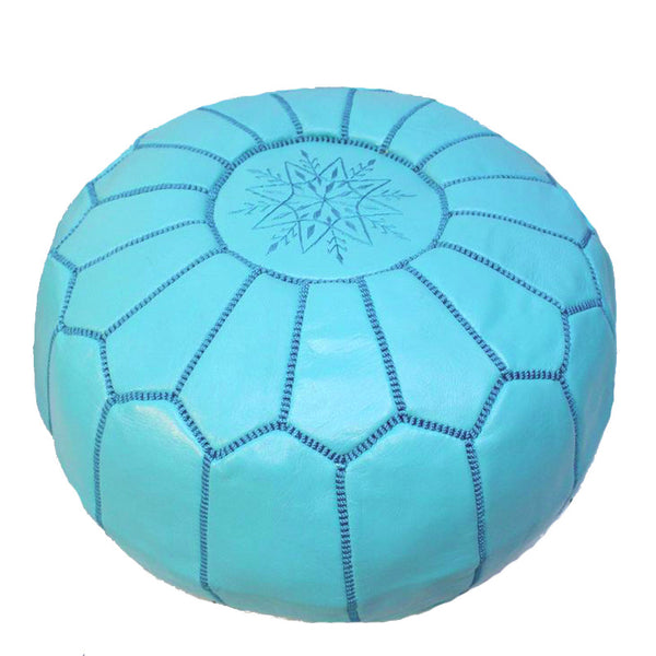 Moroccan Leather Ottoman - Turquoise