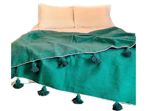 Pom Pom Blanket - Green Turquoise