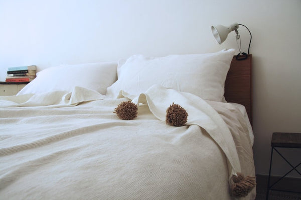 White with Colored Pom Poms Blanket