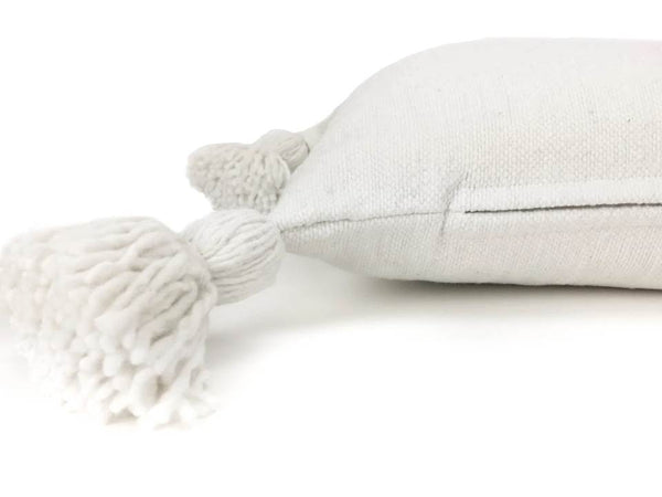 X Large Pom Lumbar Pillow Cover - White