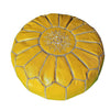 Moroccan Leather Ottoman - Yellow with White Embroideries