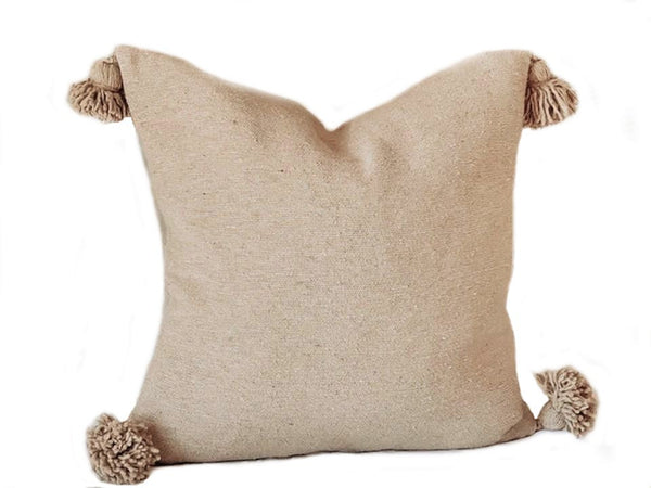 Moroccan PomPom Pillow - Beige / Caramel