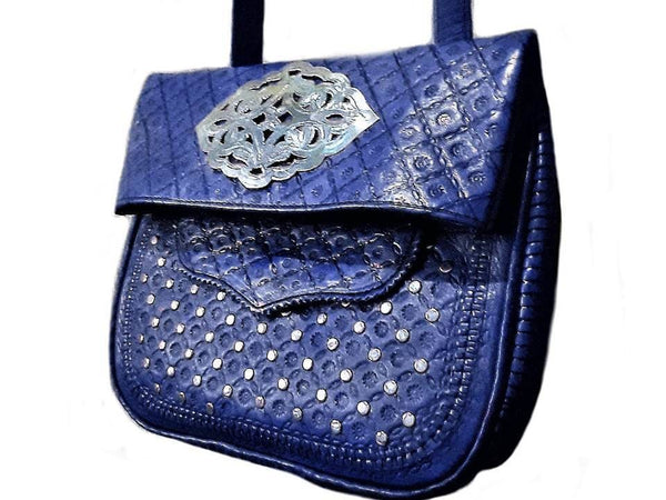 Berber Girl Leather Bag - Médaillon - Blue - Moroccan Corridor