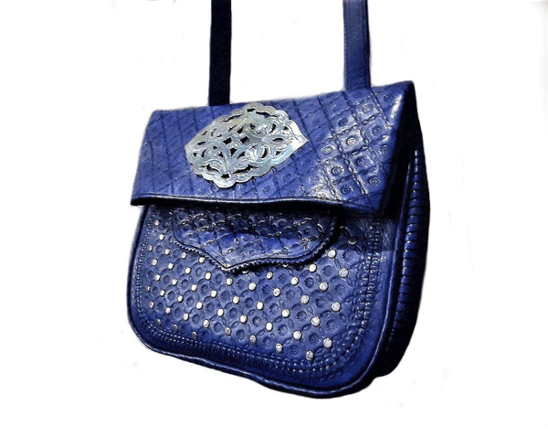 Leather Bag - Médaillon - Blue - By Moroccan Corridor