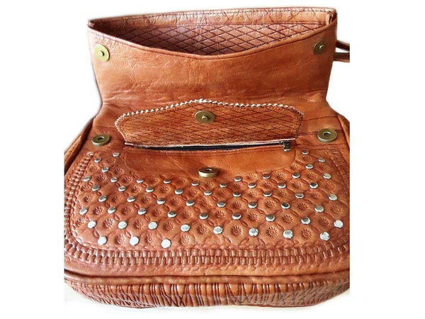 Berber Girl Leather Bag - Médaillon - Brown Caramel - Moroccan Corridor
