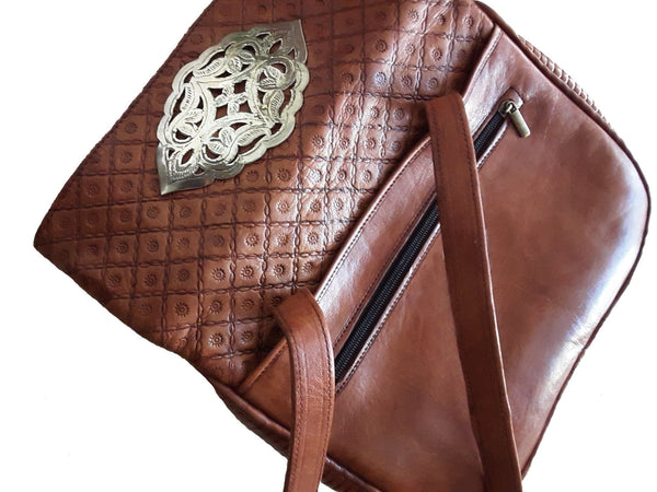 Berber Girl Leather Bag - Médaillon - Brown Caramel - Moroccan Corridor®
