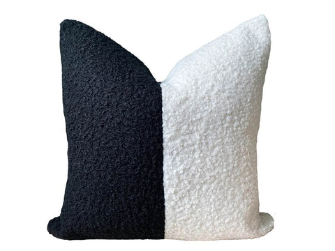 Black and White Block Color Bouclé Cushion Cover