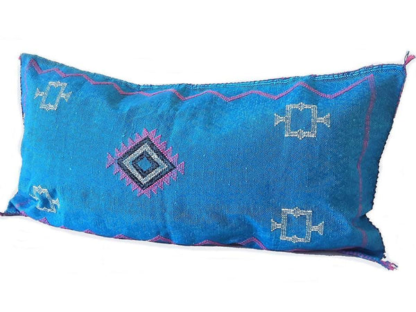 Bohemian Cactus Silk Decorative Lumbar Pillow - Ocean - Turquoise - Moroccan Corridor