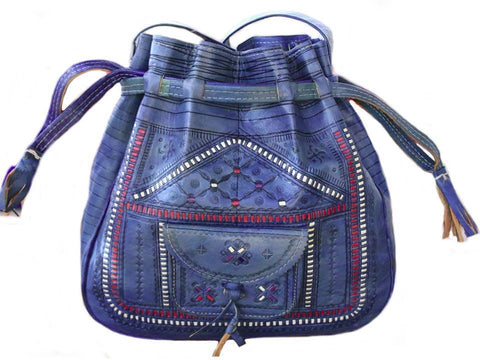 Bohemian Morocco Leather bag - Embroidered - Burgundy