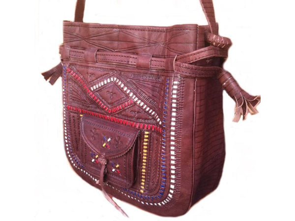 Bohemian Morocco Leather bag - Brown Red - Heritage Tote Bag | Moroccan Corridor