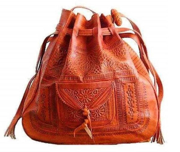 Bohemian Morocco Leather Bag - Orange - Heritage Tote | Moroccan Corridor