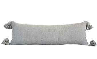 X Large Pom Pom Lumbar Pillow Cover - Grey