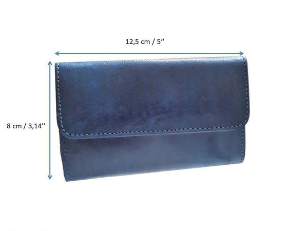 Club Morocco Leather Wallet - Simple - Small - Blue - Measurements