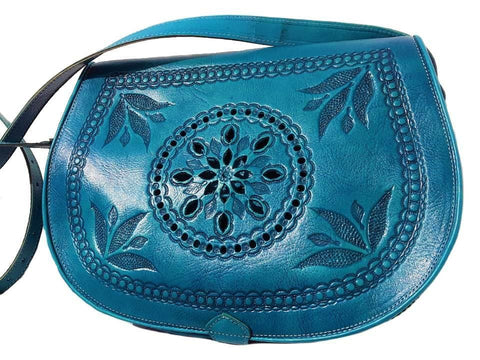 Blue Turquoise Leather Shoulder Bag - Creation Of Marrakesh Shoulder | Moroccan Corridor