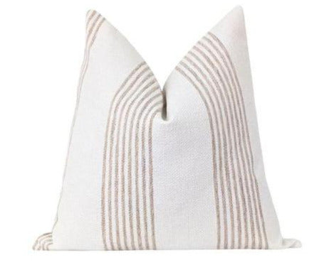 Throw Pillow Cover - White with Beige Stripes - Layali
