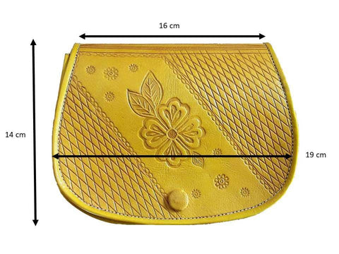 Floral Leather Shoulder Bag - Embossed - Small - Yellow - Moroccan Corridor