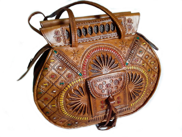 Flower of Tetouan - Brown Caramel Leather Bag - Moroccan Corridor
