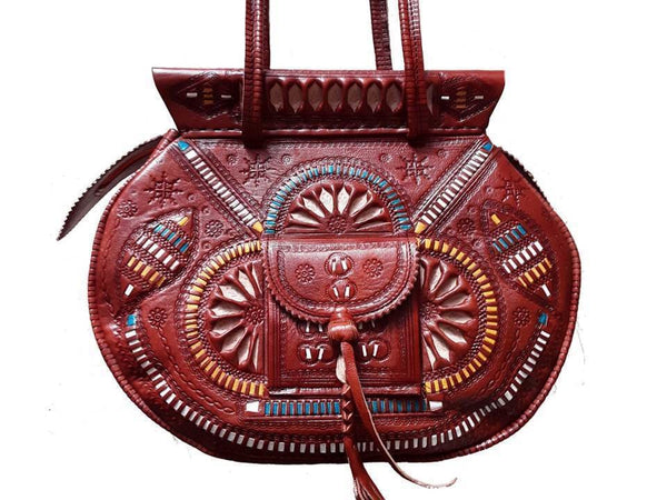 Boho Bag - Flower of Tetouan - Camel Moroccan Handmade Leather bag