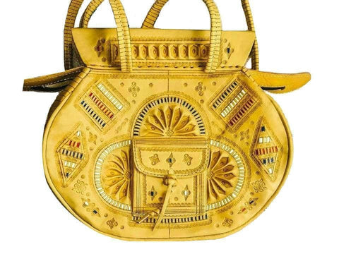 Boho Bag - Flower of Tetouan - Yellow Moroccan Handmade Leather bag