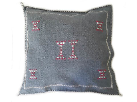 Handmade Moroccan Cushion – Sabra Silk Pillow – Lalla Halima - Grey - Moroccan Corridor