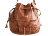 Moroccan Handmade Genuine Leather Bag - Heritage Tote Bucket Bag - Brown Caramel - Open