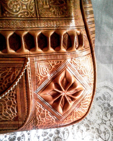 Moroccan Handmade Genuine Leather Bag - Heritage Tote Bucket Bag - Brown Caramel - Leather Work