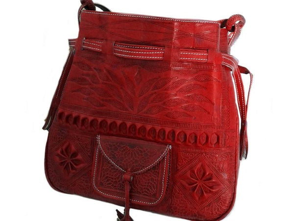 Handmade Leather Bag - Bohemian Bag - Red - By Moroccan Corridor