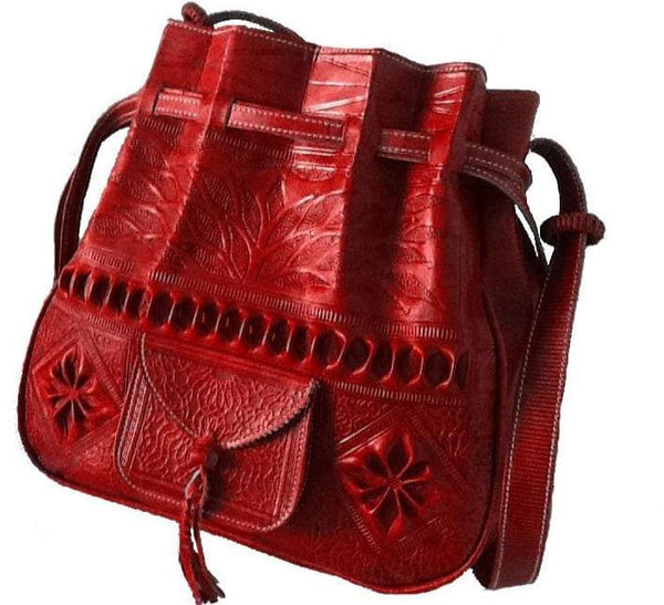 Handmade Leather Bag - Bohemian Bag - Red - By Moroccan Corridor