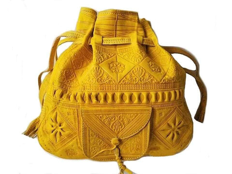 Handmade Leather Bag - Bohemian Bag - Heritage Tote Bag - Yellow - Moroccan Corridor