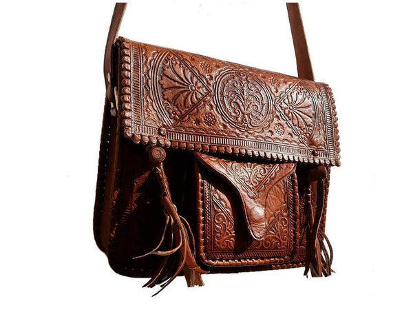 Hippie Leather Shoulder Bag - Brown Caramel - Moroccan Corridor