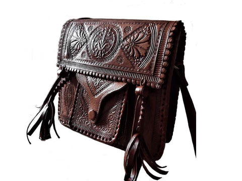 Hippie Leather Shoulder Bag - Brown - Moroccan Corridor
