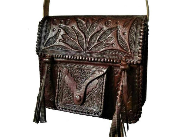 Hippie Leather Shoulder Bag - Brown - Palm - Moroccan Corridor