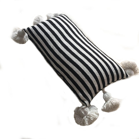 Moroccan PomPom Lumbar Pillow Cover - Zebra Print